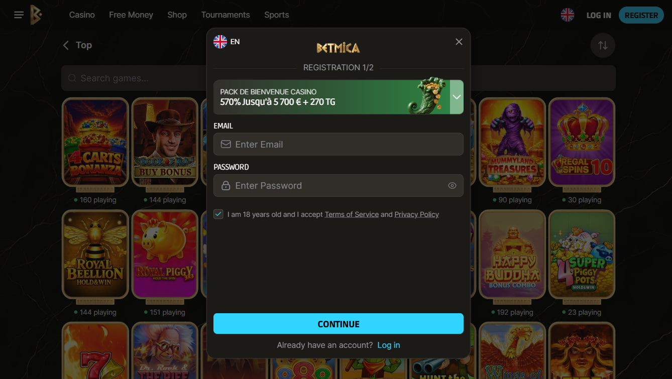 Betmica Casino Login and Register